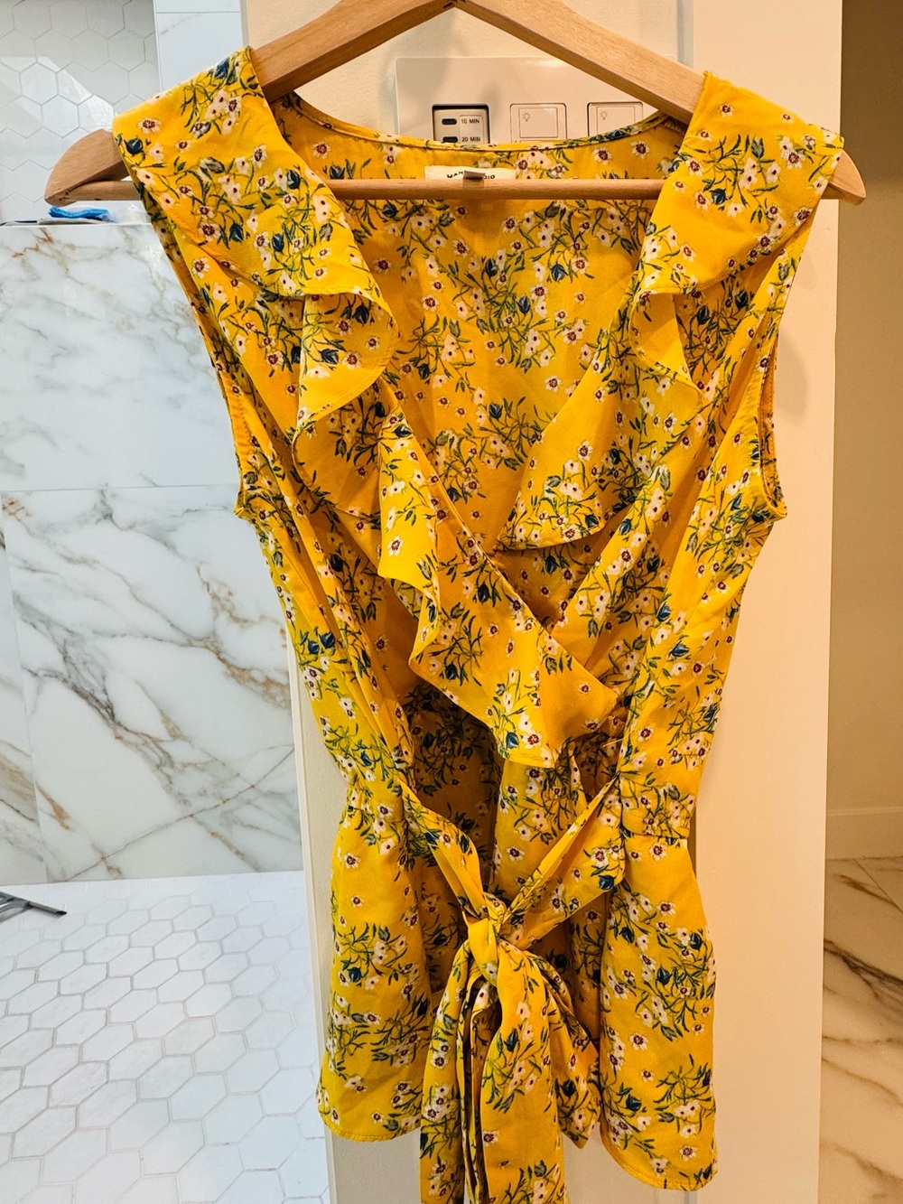 Max Studio Yellow Floral Ruffle Tie-Waist Camisole